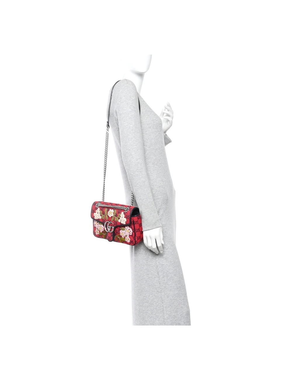 Gucci Red Mini Floral GG Marmont Shoulder Bag - Picture 2 of 8